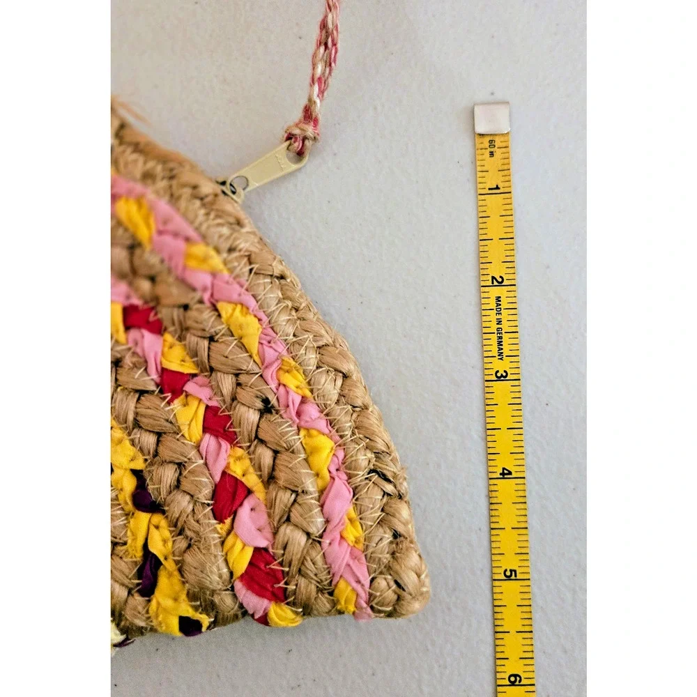 Anthropologie ANTIK KRAFT Chindi Moon Multi Woven Straw Clutch Bag Tassels